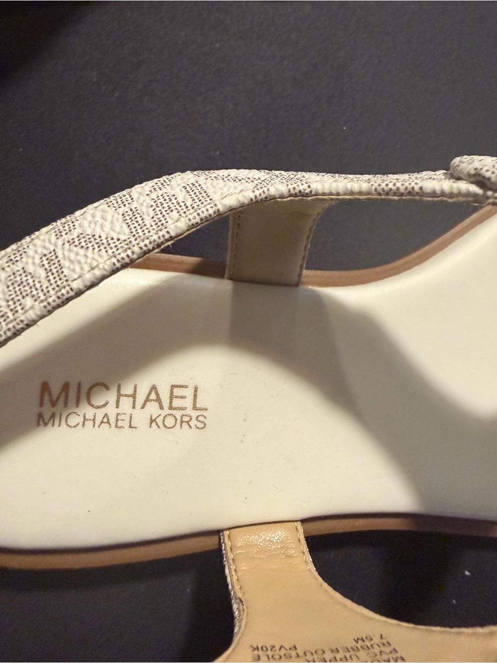 MICHAEL Michael Kors Cream Snake-Print T-Strap Sandals with Gold Logo Plaque - Picture 4 of 5